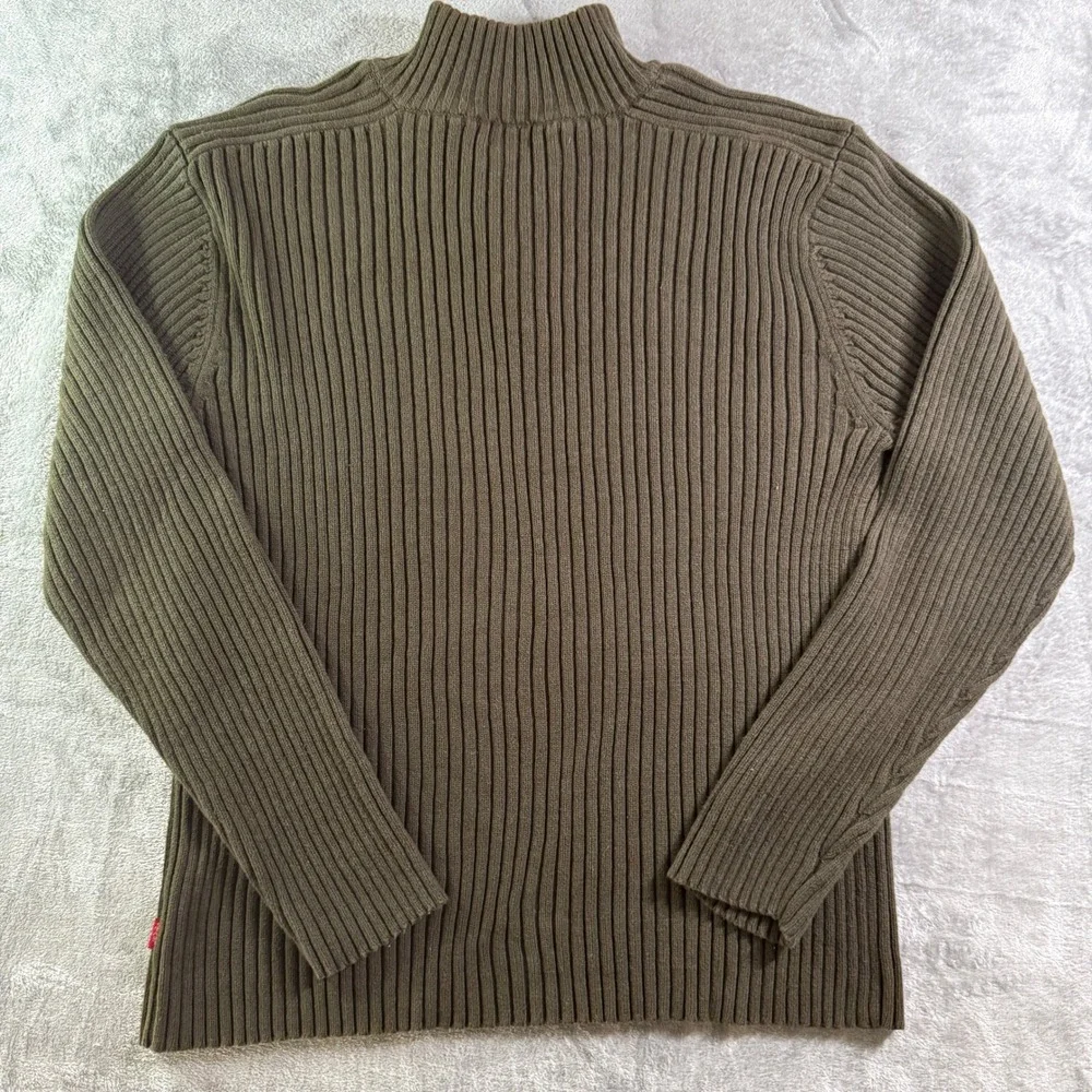VTG Levi's Red Tab 1/4 Zip Sweater Ribbed Knit Olive Green Blue Collar XL/XG
